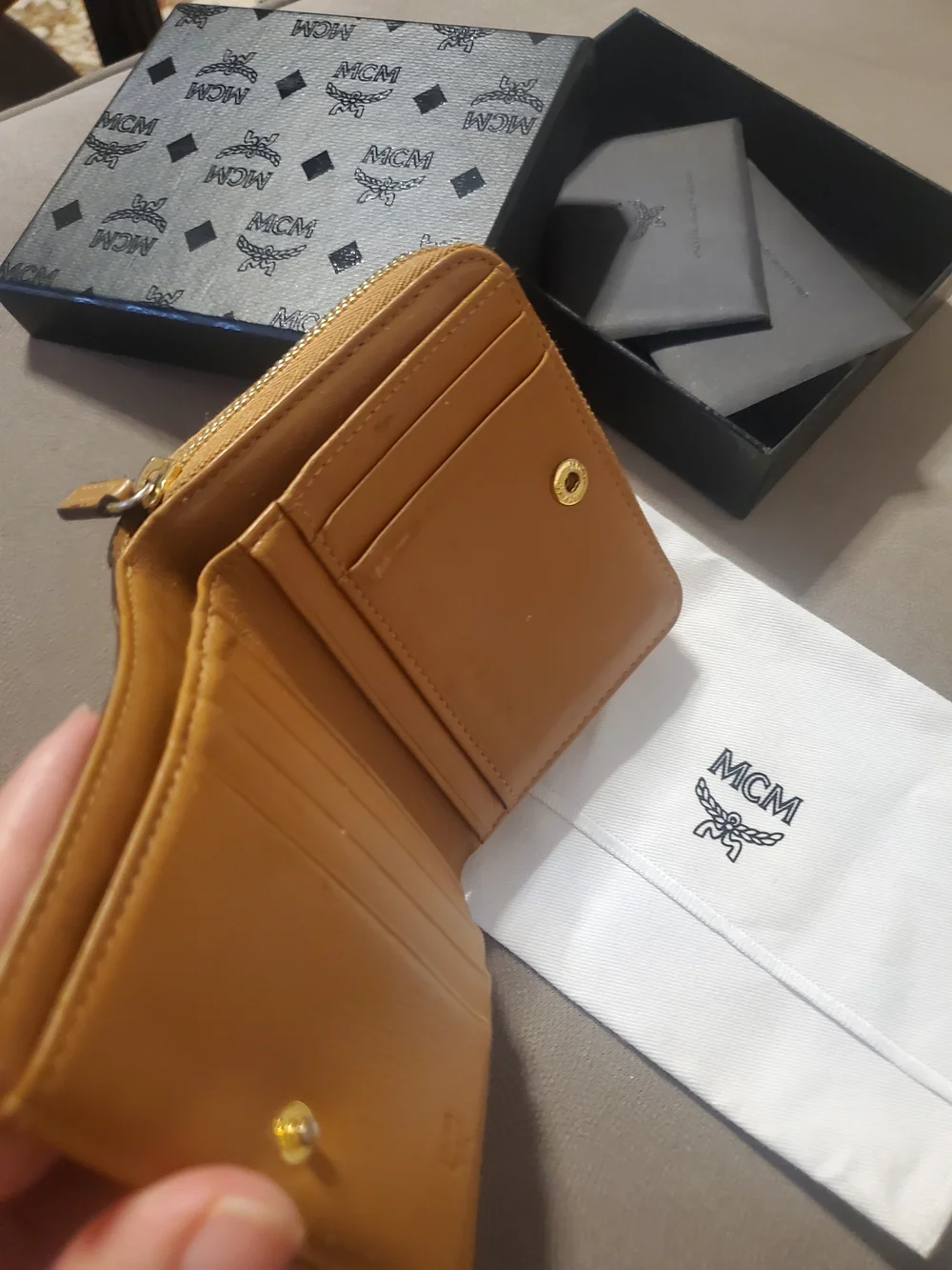 MCM Cognac Visetos Zip Wallet Womens Bifold